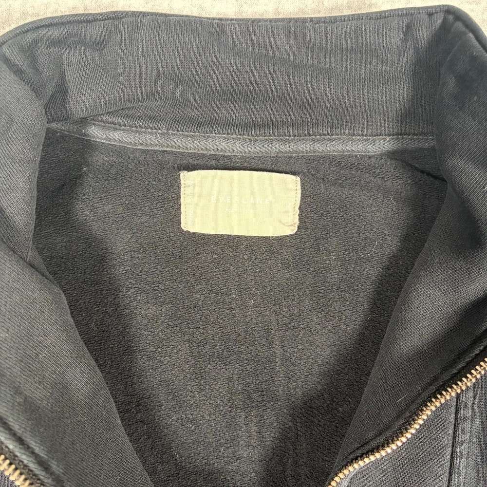 Everlane Cropped Sweatshirt Women Medium Black Cotton Athletic 1/4 Zip Mock Neck - Picture 3 of 10